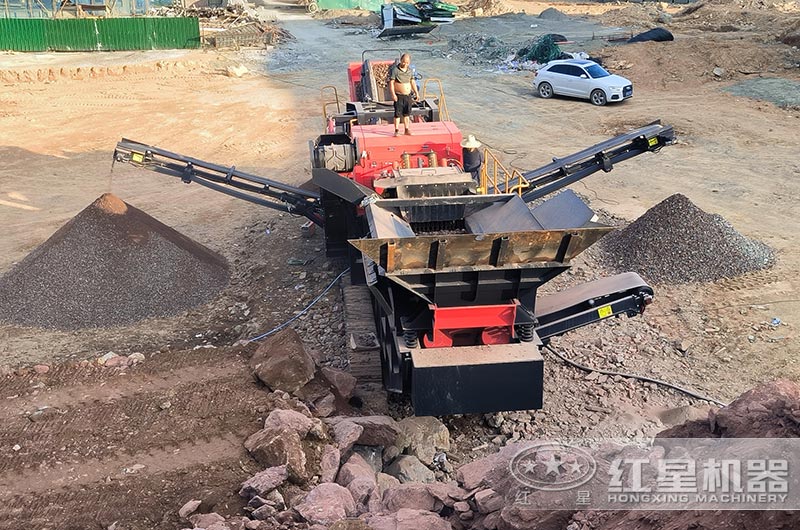 移动式破碎站建筑垃圾破碎现场