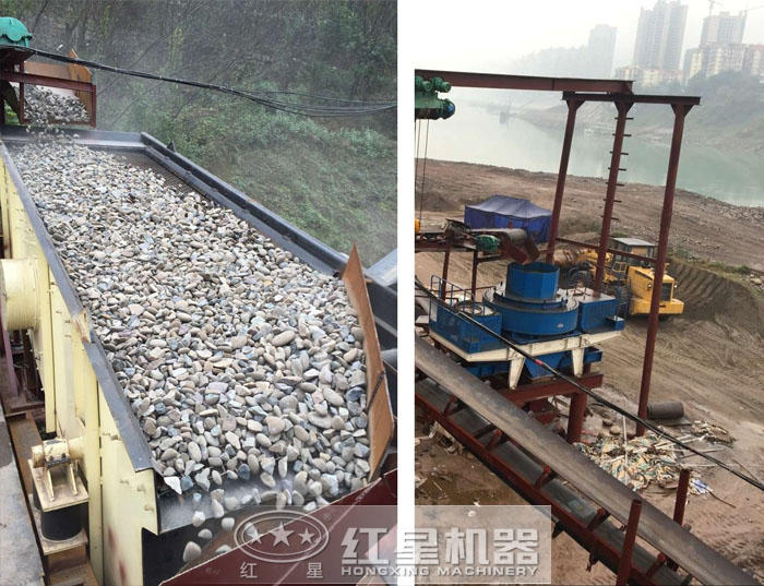 河卵石破碎制砂生产作业图 河卵石破碎制砂生产作业图